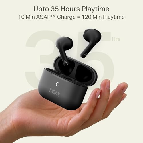 Image of Boat Airdopes Joy v2 w /Up to 35H Battery, Pocketable Design, ASAP Charge, 13mm Drivers, Easy Touch Controls, ENx Tech, Beast Mode, IWP & App Support TWS Bluetooth Earbuds with mic (Eclipse Black)