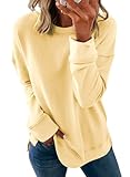 Dokotoo Womens Casual Long Sleeve Crewneck Sweatshirt Side Split Loose Fit Solid Basic Pullover Tunic T Shirts Tops Sweatshirts for Women 2024 Fashion Fall Yellow Large