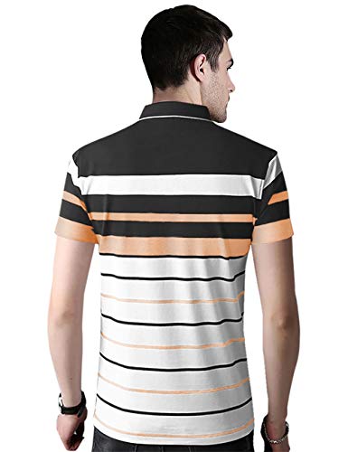 Image of EYEBOGLER Men's Striped Regular fit T-Shirt (T285HS White Irongate Light Orange M)