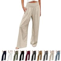Generico Pantaloni Casual Donna Cotone Pantalone a Zampa Larga Elegante Leggeri Estivi Tinta Unita Vita Alta Sportivi Jogger Pants Yoga de Tuta (Beige, S)