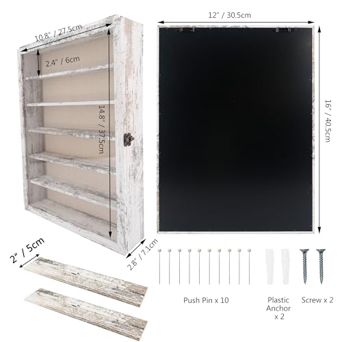 Image of FramePro Shadow Box Frame Display Case 12x16 with Removable Shelves, Deep Memory Box Trinket Knick Knack Shelf Cabinet for Collector, Keepsake Coins Military Medals Wedding Flowers White