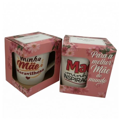 Caneca Mãe Minha Inspiração 250ml – Embalagem Presenteável com Estampa Floral – Ideal para o Dia das