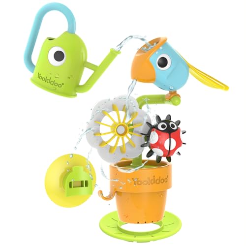 Yookidoo Watering Can Baby Bath Toy (Ages 1-3) Spinning Lady Bug & Tipping Bird Toy With 3 Moving Pieces (Mold Free) - Attaches To Tub Wall For Easy...