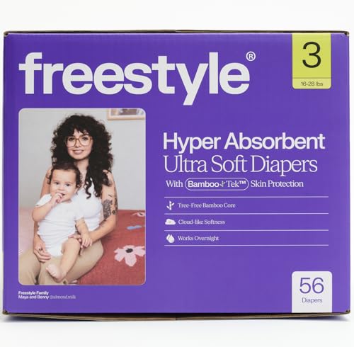 Image of Freestyle BambooTek Diapers – (Size 3) Hyper Absorbent & Non-Toxic – Disposable Diapers for Sensitive Skin – Ultra Soft Diaper's (16-28 lbs) – 56 Count