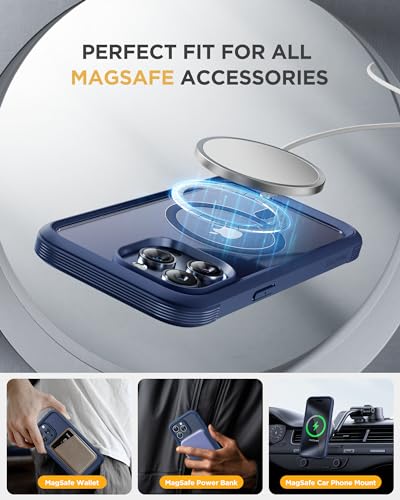 Image of Miracase Magnetic for iPhone 12 Pro Max Case [Compatible with MagSafe] Full-Body Phone case with Built-in Glass Screen Protector& Camera Protector, Military Drop Proof 12 Pro Max Cover, Blue