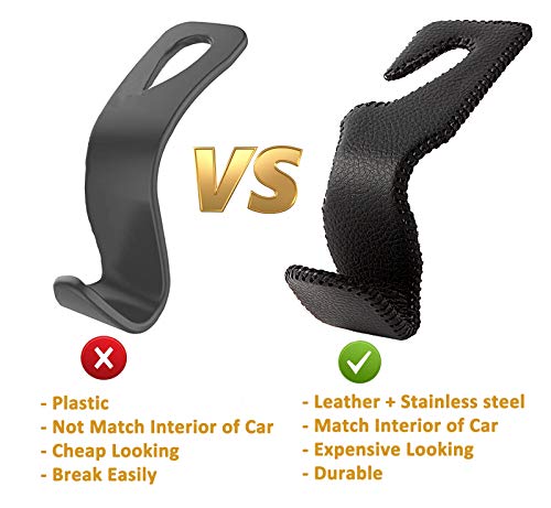 Amvoyoa 1001 Headrest Hooks For Car, Back Seat Organizer Black Leather Hanger Holder Hook, For Hanging Purses And Bags And Coats thumb #4