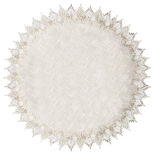 URROMA Napperon Rond en Lin de 90 cm avec Bordure en Dentelle pour Table Basse Anti-poussière pour...