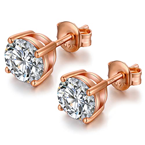 Aretes de oro rosa para niñas Pendientes de Diamante Mujer Pendientes de plata de ley mujer pendientes de circonita Pendiente mujer rosa 925 Pendientes para Niña 6mm Cover