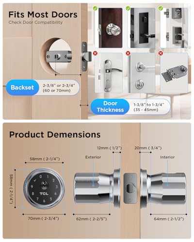 TCL K1 Fingerprint Smart Door Knob, 0.3s Biometric Keyless Entry, 4-in-1 Access with App Control & Passcode, Auto-Lock, Anti-Peep Keypad, 100 Fingerprints, for Bedroom Apartment Airbnb - image 3