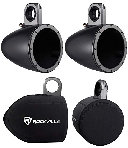 Image of Pair Kicker 43KMTES8B Black Marine 8 inch Wakeboard Tower Enclosures+Covers KMTES8