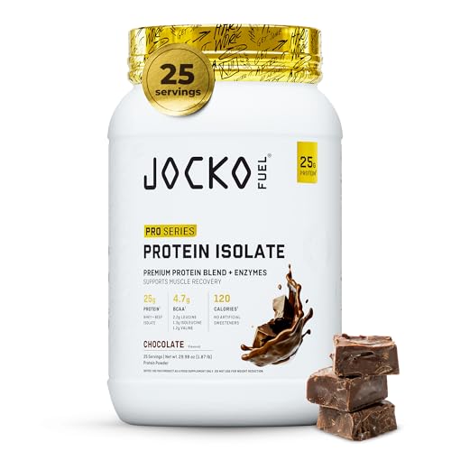 Jocko Fuel Whey Protein Isolate Pro Series Chocolate 25g Low Lactose Whey + Beef Collagen with Digestive Enzymes + Probiotics 4.7g BCAAs Low Carb 25 Servings