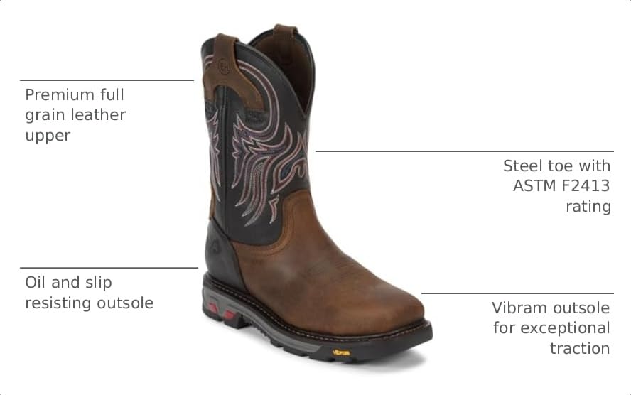 Image of Justin Tanker 11 inch Steel Toe Work Boot for Men, EH & ASTM F2413 Rated, Oil & Slip-Resisting, Premium Full Grain Leather Upper