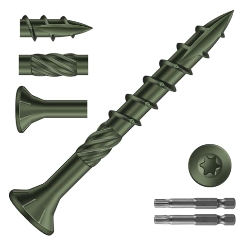 Image of #8 x 1-1 /2 inch Deck Screws (644Pcs) 4lb. Carbon Steel, Green, Flat Head, Rust Resistant epoxy Coated, with T25 Star Bit