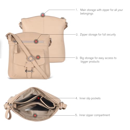 Image of Oak Leathers Leather Crossbody Bag For Women With Adjustable Sling Strap - Medium Size Crossover Shoulder Handbag Purse