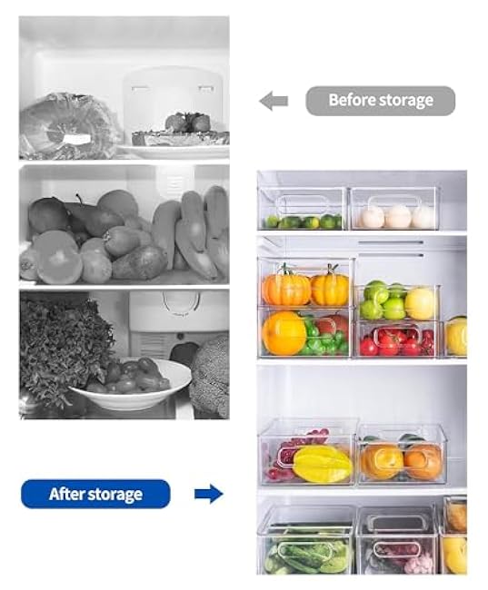 Refrigerator Organizer Bins 6 Pack Fridge Organizers with Handles Clear Freezer Storage Containers for Pantry, Cabinets,Shelves, Drawer