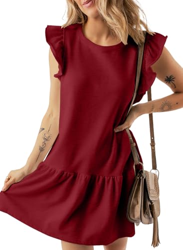 Image of Acelitt Womens Casual Summer Crewneck Babydoll Flowy Tiered Mini Dress, S-XXL