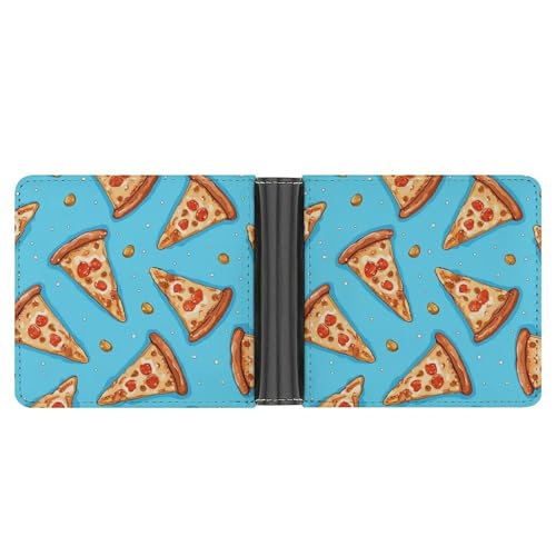 WAFICAC Cartera para Hombre con diseño de Rebanada de Pizza Azul Claro, Tarjetero Delgado, Monedero Plegable con Clip para Billetes, Regalo para Hombre