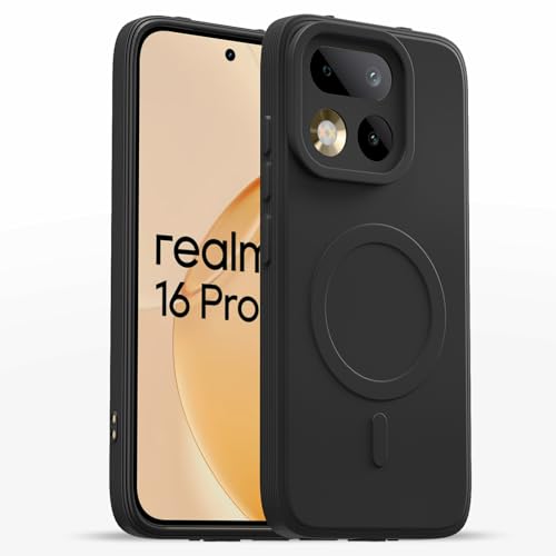 Image of Pikkme Back Cover for Realme 16 Pro 5G Soft Matte Silicone Mag-Safe Design (Mag-Safe Not Support) Camera Protection | Slim Fit Bumper Cover (Black)