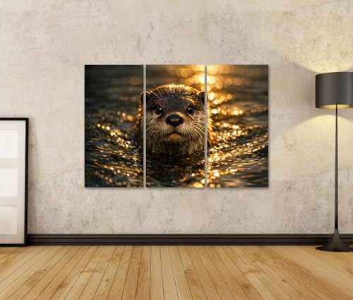 Tableau loutres triptyque en 3 pieces impression haute definition sur toile