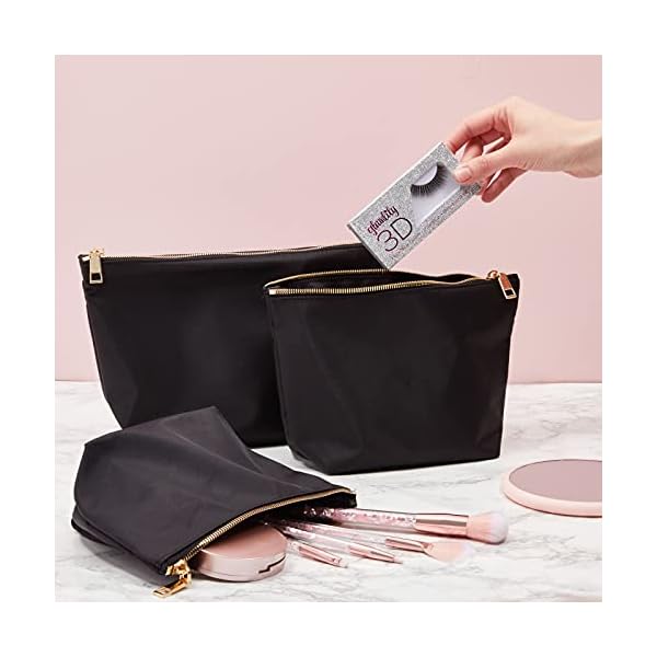 Glamlily 3 Pack Black Makeup Bag Set for Women, Nylon Zipper Pouch