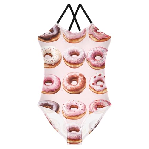 Pigsaly Girls One Piece Swimsuits Watercolor Purple White Pink Donuts Kids Cross Back Swimwear Beach Sport Bathing Suit 3T