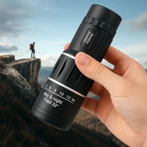 High Powered Monocular 12×52 – HD BAK4 Prism Waterproof for Men Women, Hunting Hiking Travel (Black)