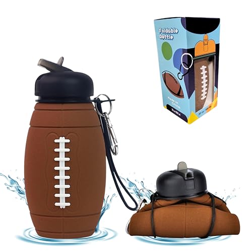  CODiLLO Borraccia, borraccia per bambini, pieghevole, in silicone, senza BPA, idea regalo (600 ml, rugby)