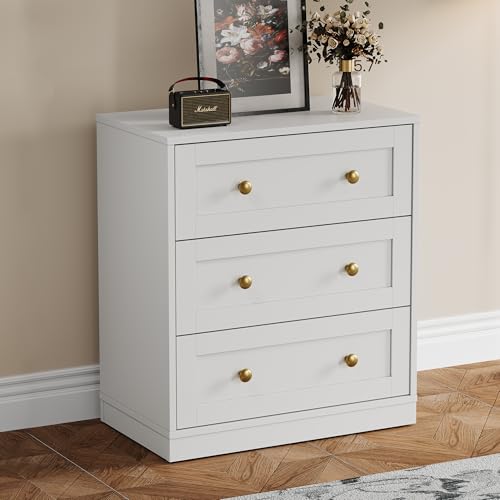 RoyalCraft White Nightstand with 3 Drawers Storage Large Wood Night Stand for Bedroom Modern Bedside Table End Table for Hallway Closet