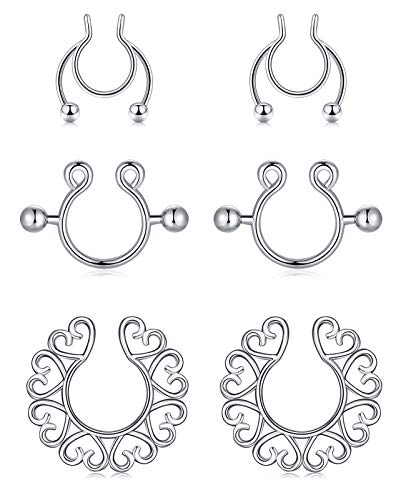 VF VFUN 3 Paires de Faux Anneau de Mamelon avec Pendentif en Acier Inoxydable Non percé Barre de téton Piercing Bijoux Cover