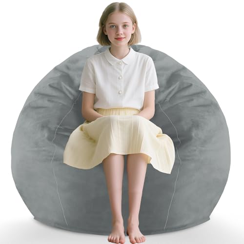 2FT Bean Bag Chair, Comfy Bean Bag Chairs with Memory Foam Filled, Fluffy Beanbag Sofa with Dutch Velvet Cover, Teardrop BeanBag Chairs for Living Room, Playroom - Light Grey