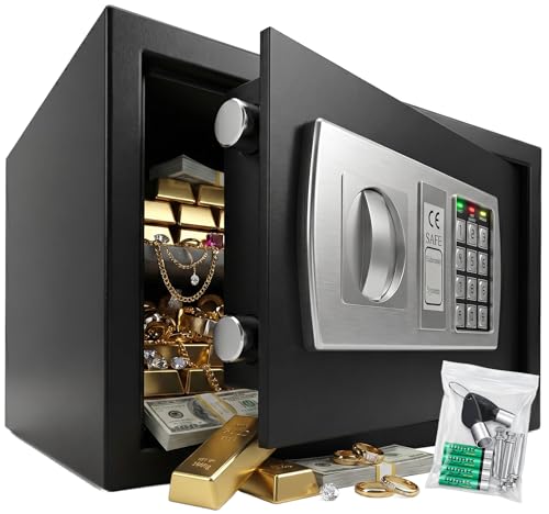 KESSER® Elektr. Tresor | 31x20x20cm | LED-Anzeige | Elektronischer Safe | Doppelbolzenverriegelung | Wandtresor | Montagematerial | Möbeltresor | Innenbeleuchtung, Panzerschrank Zahlenschloss Schwarz