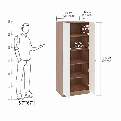 Image of Furneaser Fanciable Engineering Wood 2 Door Wardrobe Almirah for Clothes | Double Door Cabinet Closet Organizer | Multipurpose Cupboard for Bedroom Living Room | 60 x 42 x 180 CM (Exotic Teak & White)