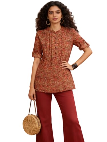 Image of Lymio Women's Printed Short Kurti Top | Rayon Mandarin Collar Casual Ethnic Tunic | Summer Printed Top (K-249)