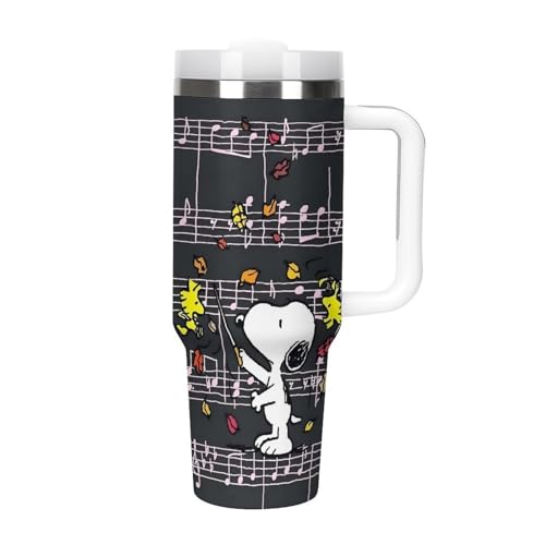 スヌーピー タンブラー 水筒 ドリンクカップ ウォーターボトル 大容量 ストロー 車用 蓋付き 取っ手付き 保温 保冷 直飲み ステンレス 持ち運び 真空断熱 40オンス 1180m?