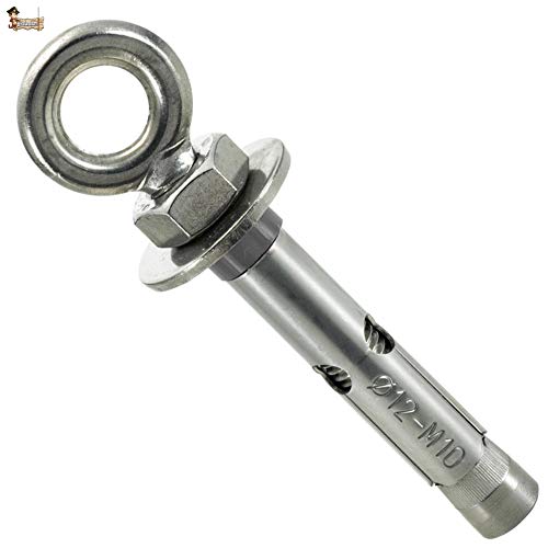 BricoLoco Taco anclaje metálico acero inoxidable A-2 AISI 304 de expansión con aro cerrado estampado. Para pared, techo, suelo, trx, toldo... (5, 10x70 (para broca 12 mm.))