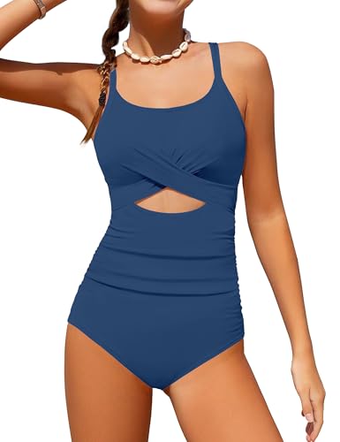 Image of Girl Swimsuit One Piece Cutout Ruched Bathing Suit for Girls Color Block Adjustable Straps Pad Swimwear 9-18y