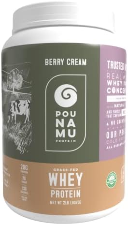 Pounamu Protein - Grass Fed Whey Protein. 365 Day Free Range, Non GMO. Sourced from New Zealand. 2lb Tub. (Berry Cream, 2LB)