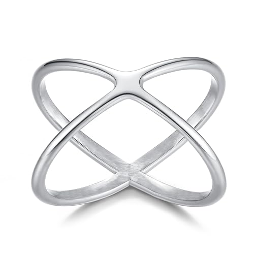 Gold X Ring Criss Cross Rings for Women Skinny Eternity Silver Fashion Statement Stainless Steel High Polished Enhancer Finger Knuckle Jewelry Gifts