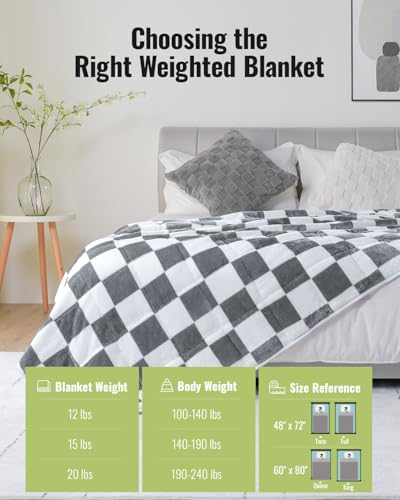 Uttermara Weighted Blanket Queen Size(20lbs, 60" x 80", Plaid Grey), Double Side Premium Soft Flannel Fleece Weighted Throw Blanket, Reversible Checkerboard Print Heavy Blanket for Adults Couch Bed