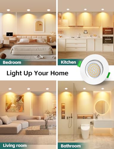 KYOTECH LED Einbaustrahler 230V Dimmbar 68-80mm Ultra Flach LED Spots 5W IP44 Bad Einbauleuchten Deckenspots Warmweiß 2700K 45° Schwenkbar Einbauspots für Badezimmer Wohnzimmer, Weiß 6er Set