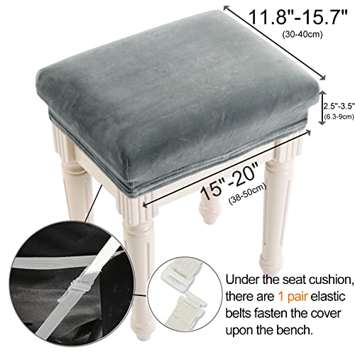Image of SINOSSO Vanity Stool Covers Set of 4, Super Soft Velvet Stretch Washable Saddle Bar Stool Slipcover Bench Seat Protector, (Rectangle, Dark Grey, 4 Counts)