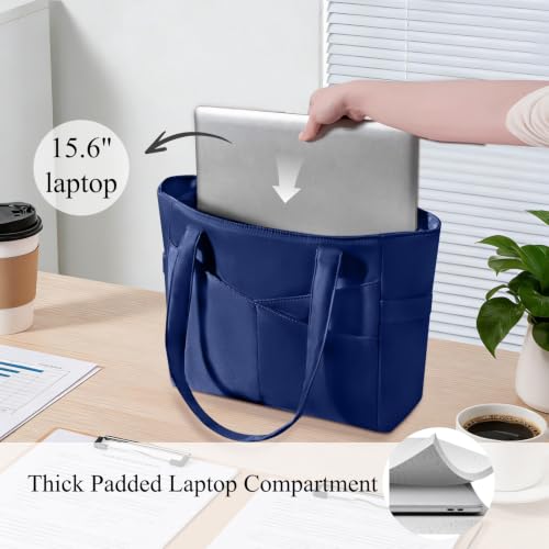 Image of CTWWFS Large Tote Bag for Women with Zipper, Nylon Lightweight Work Tote with 15.6 inch Laptop Sleeve, Nurse Bag for Work College