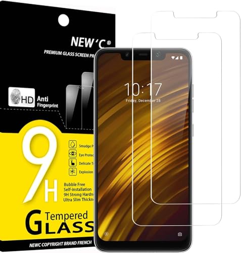 NEW'C 2 Piezas, Protector Pantalla para Xiaomi Pocophone F1, Cristal templado Antiarañazos, Antihuellas, Sin Burbujas, Dureza 9H, 0.33 mm Ultra Transparente, Ultra Resistente