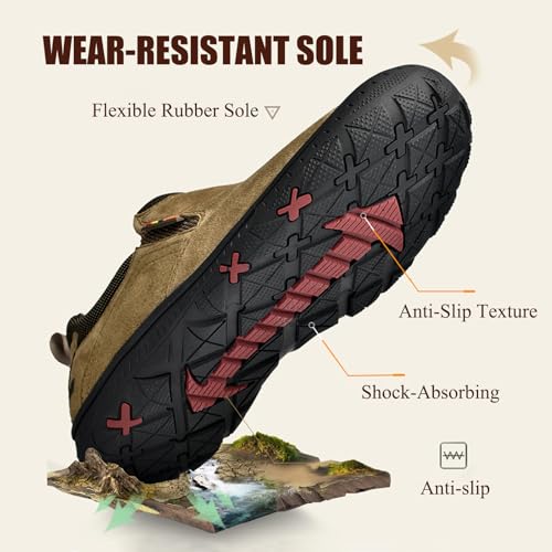 Lossarye Men's Leather Waterproof Slip On Hiking Loafers Comfortable Anti-Collision Round Toe Casual Walking Work Shoes Anti-Slip Outdoor Sneakers4