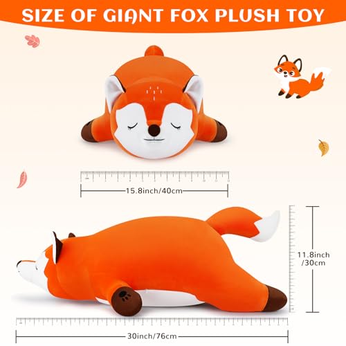 Image of 30'' Giant Foxy Plush Stuffed Animal- Fox Plush Pillow, Orange Fox Plushies, Large Sleeping Fox Plush Toy, Cute Hugging Plush Pillow, Room Decor Christmas Birthday Gifts for Kids Girls Boys
