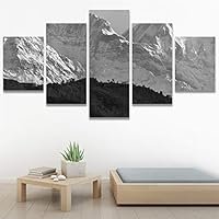 SIGNWIN 5 Panel Canvas Wall Art Monochromatic Mountains for Home Decorations Ready to Hang - 60