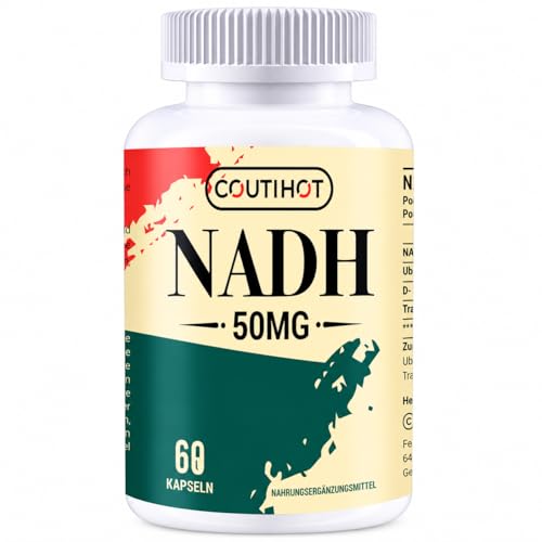 Coutihot NADH 50 mg 60 Kapseln reduzierte Form von NAD+ hochdosiert mit Coenzym Q10 (200 mg) & D-Ribose (150 mg) GVO-frei glutenfrei