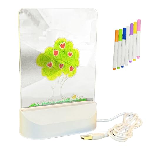 Tableau effaçable à sec en acrylique éclairé de 5 x 6,7 pouces | Tableau d'affichage acrylique, tableau d'affichage LED avec couleurs, tableau d'affichage réinscriptible, veilleuse avec 7