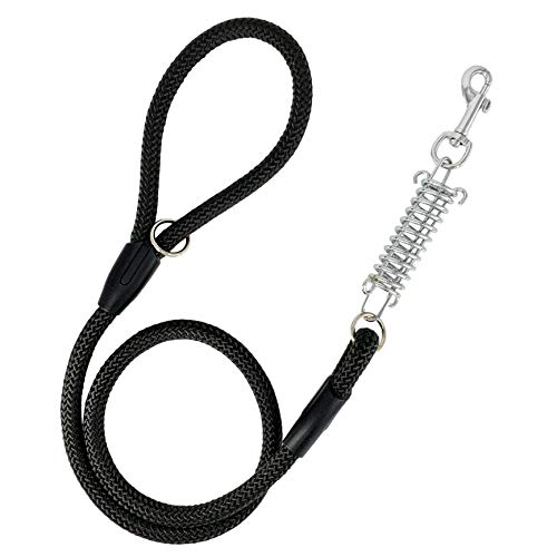 Laisse Anti Traction pour Gros Chien. Laisse Chien Elastique et Amortisseurs Nylon Ronde. Fabriqué en Espagne. 120cm. (Noir)