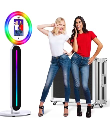Updated Portable Photo Booth Stand Shell with Light Ring & Cyratok APP Control, Fits Various i Pad Sizes, Photo Booth Shell with Flight Case – Perfect for Celebrations and Events